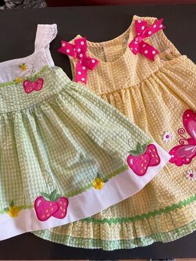 Two 12 Month Seersucker Baby Girl Dresses .